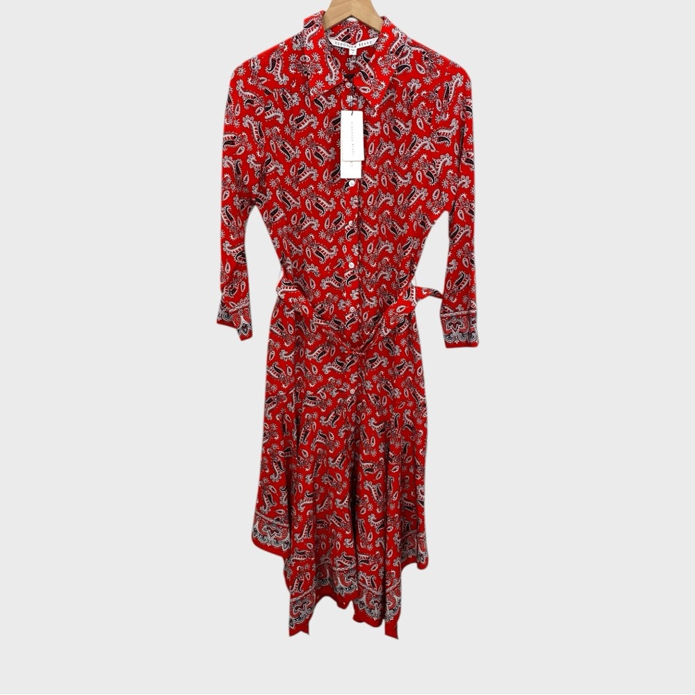 Veronica Beard NWT Red Black Paisley Print Belted Willamette Dress Size 6